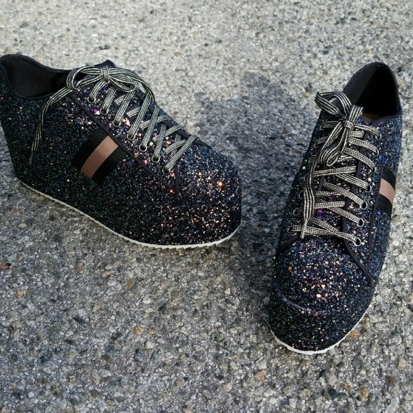 Last Size 6**🖤Blk Encructed Glitter Flatform - Picture 8 of 8